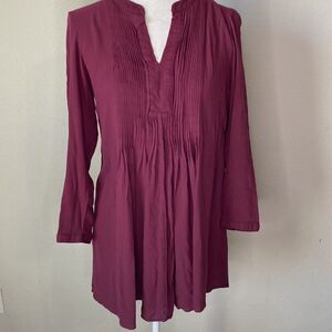 Old Navy Burgundy Dress Pleated Bodice V Neck